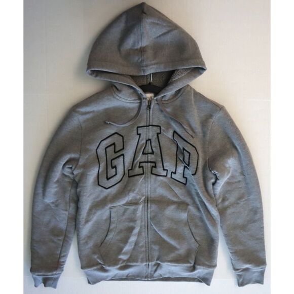 Gap 741051-00 Men's Sz S Gray Heather Sherpa-Lined Arch Logo Full Zip Hoodie - Picture 9 of 10
